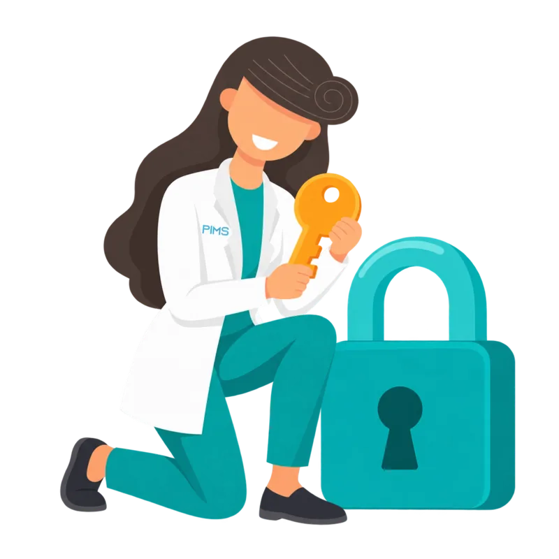 Mariam with a key and padlock — PIMS security and permissions